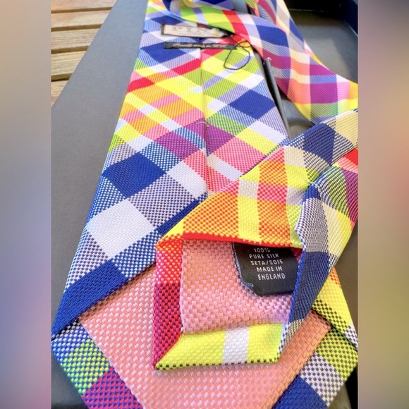 ✨VIBRANT NEON✨🔥🆕💯LVMH AUTHN THOMAS PINK STRIKING BRIGHT NEON GEOMETRIC WOVN TIE🔥 - Picture 13 of 17
